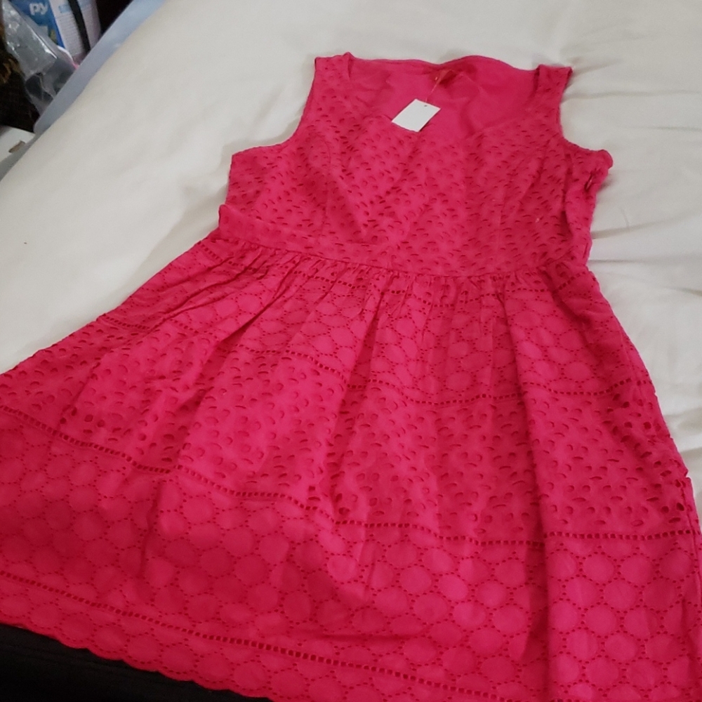 Hot pink battenburg lace sundress
